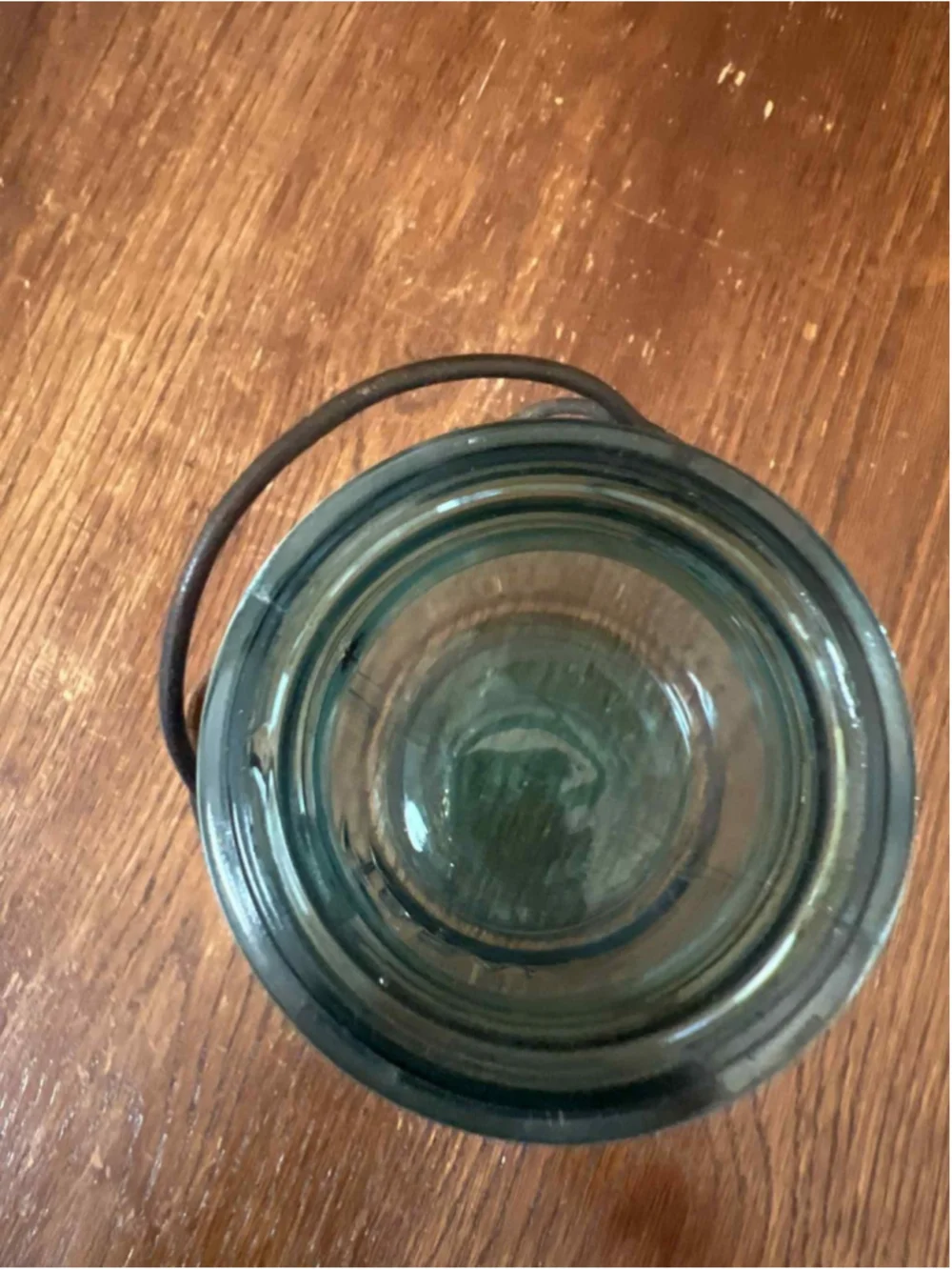 Antique Ball Ideal Aqua Blue Glass Canning Jar with Wire Bail Vintage Farmhouse